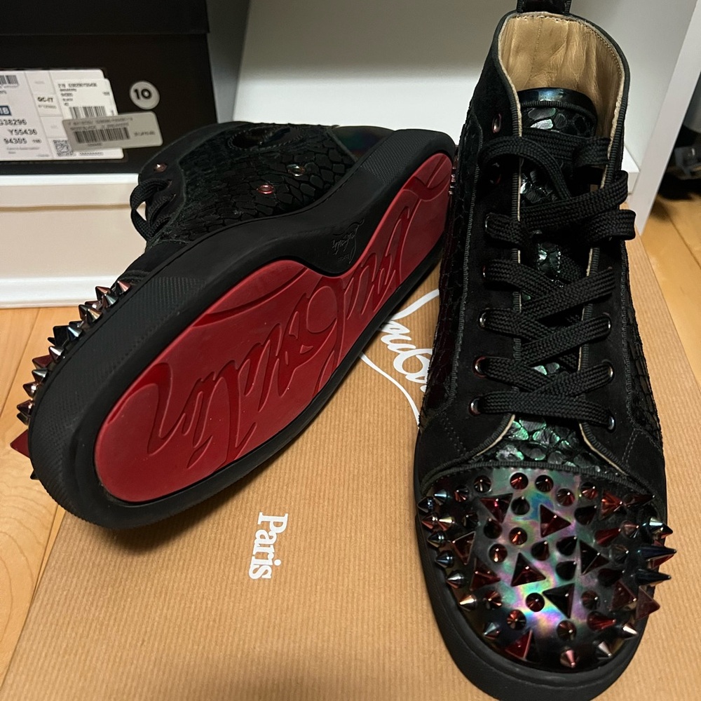 Christian Louboutin trendy Black and Red Spiked High-Top Sneakers